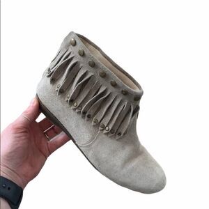 Anine Bing Gray Suede Fringe Ankle Booties Size 37/7